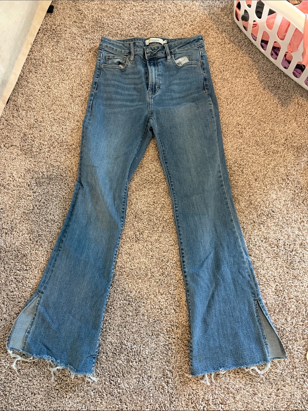 High-Rise Blue Flare Jeans with Raw Hem - Unbranded